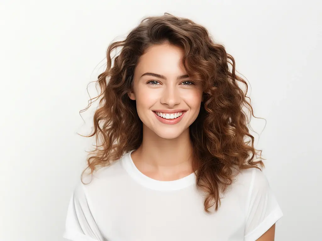 young girl with curly hair and beaming smiling young girl with curly hair and beaming smiling